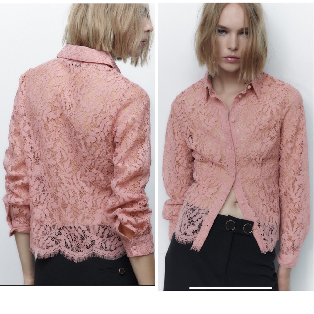 Zara tailored lace shirt, dusty rose